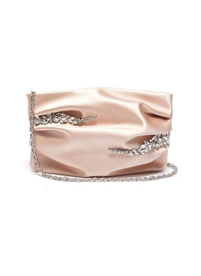 Shop Rodo Abby' Crystal Embellished Ruch Silk Clutch In Pink