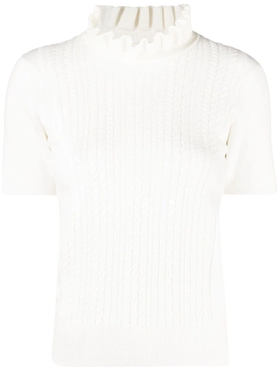 Shop See By Chloé Ruffle-collar Short-sleeved Knitted Top In White