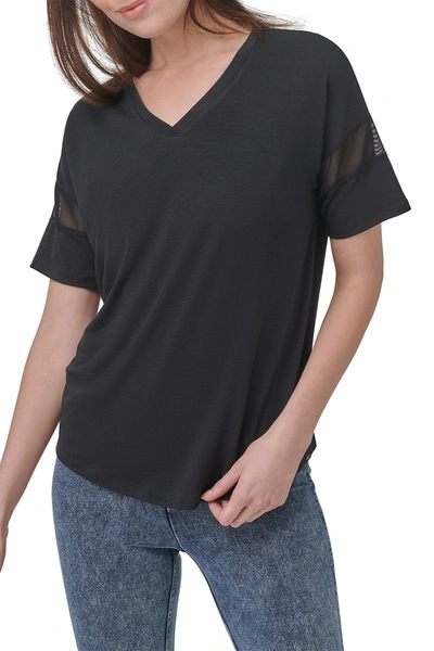 Shop Marc New York Mesh Detail Varsity Short Sleeve T-shirt In Black