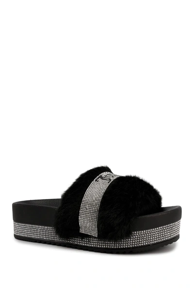 Shop Juicy Couture Orbit Platform Wedge Sandal In B-black Faux Fur
