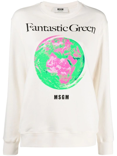 Shop Msgm Fantastic Green Cotton Sweatshirt In Neutrals