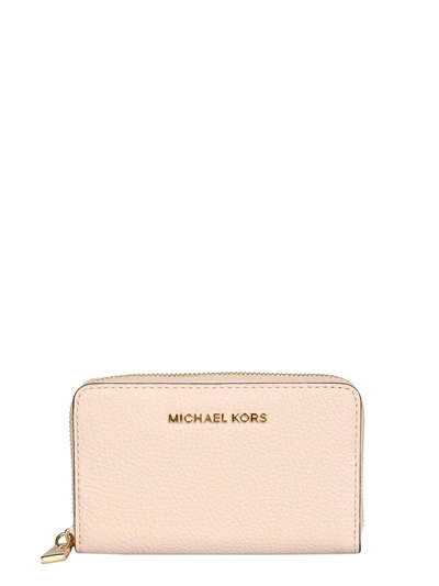 Shop Michael Michael Kors Compact Card Holder With Logo In Rosa