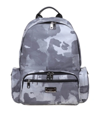Shop Dolce & Gabbana Nylon Backpack With Camouflage Print In White/black