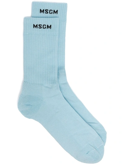 Shop Msgm Knitted Logo Socks In Blue