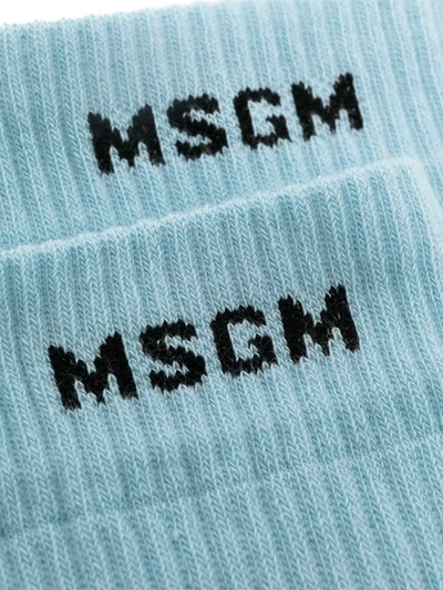 Shop Msgm Knitted Logo Socks In Blue