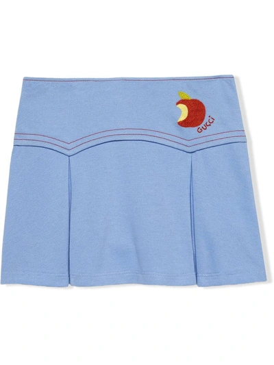 Shop Gucci Apple-embroidered Skirt In Blue