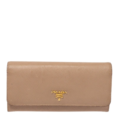 Pre-owned Prada Beige Saffiano Lux Leather Continental Flap Wallet