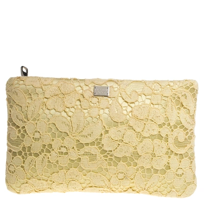 Pre-owned Dolce & Gabbana Yellow Lace Zipped Clutch