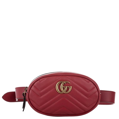 Pre-owned Gucci Red Leather Gg Marmont Matelasse Belt Bag