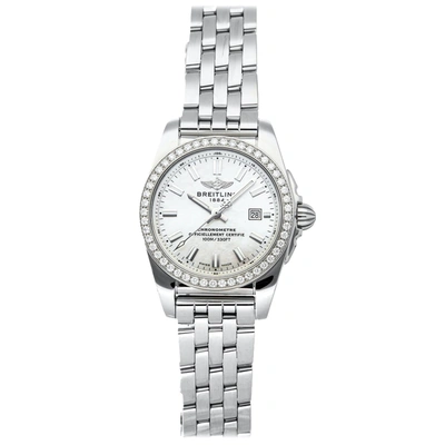 Pre-owned Breitling Mop Diamonds Stainless Steel Galactic A7234853/a784 Women's Wristwatch 29 Mm In White