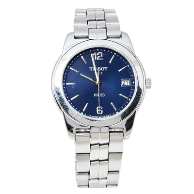 Pre-owned Tissot Blue Stainless Steel Pr 50 Men's Wristwatch 36 Mm