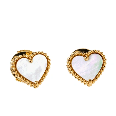 Pre-owned Van Cleef & Arpels Sweet Alhambra Mother Of Pearl 18k Yellow Gold Small Stud Earrings