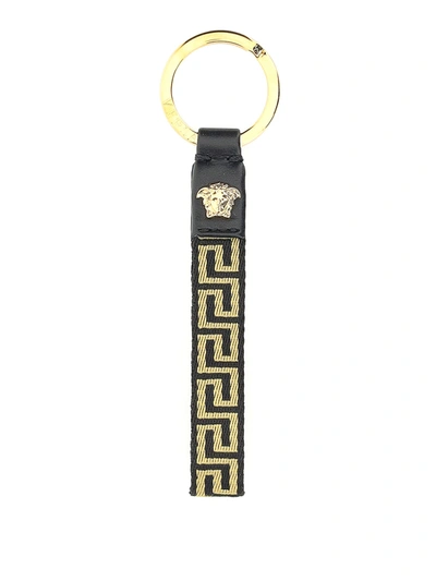 Shop Versace Greca Key Ring In Black
