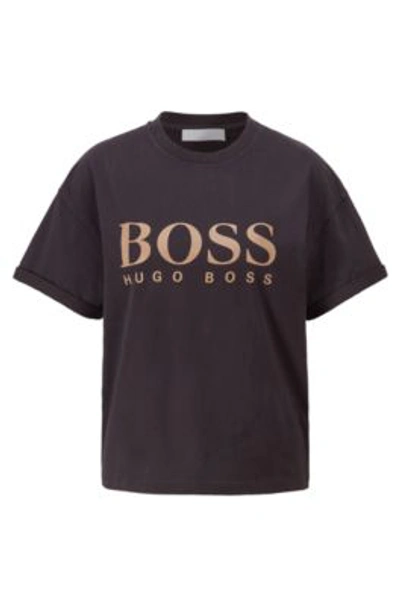 Shop Hugo Boss - Logo Relaxed Fit T Shirt In Organic Cotton - Black