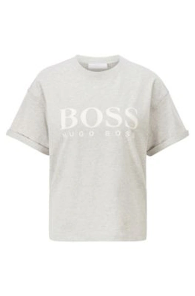 Shop Hugo Boss - Logo Relaxed Fit T Shirt In Organic Cotton - Silver