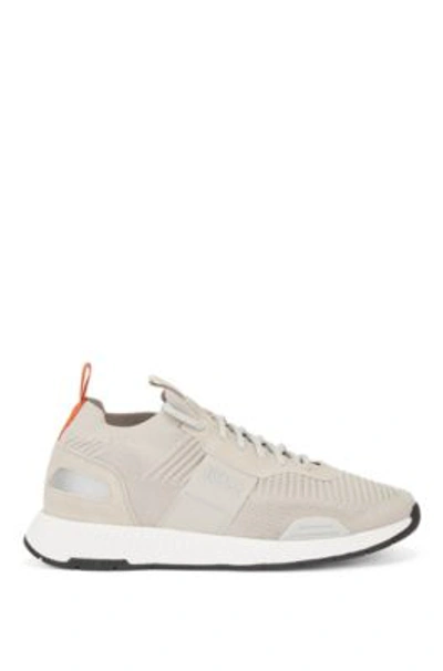 Shop Hugo Boss - Sock Trainers With Knitted Repreve Uppers - Light Beige