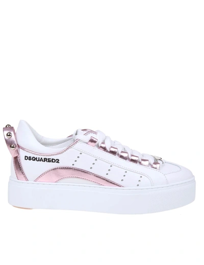 Shop Dsquared2 551 Sneakers In White Leather In White/pink