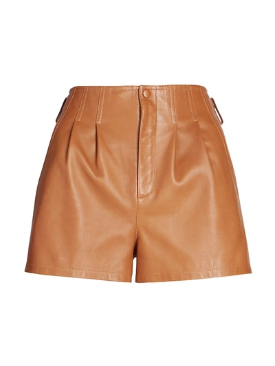 Shop Saint Laurent Leather Mini Shorts In Marron Glace
