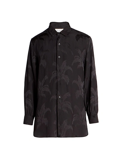 Shop Saint Laurent Jacquard Silk Shirt In Noir