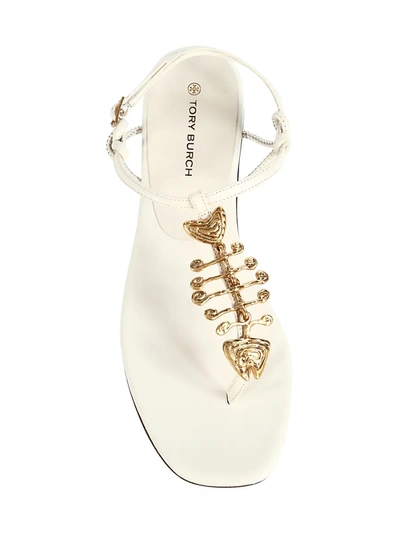 Shop Tory Burch Capri Fish-embellished Leather Thong Sandals In New Ivory