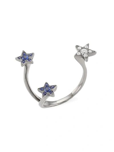 Shop Stéfère Star 18k White Gold, Diamond & Sapphire Open Ring