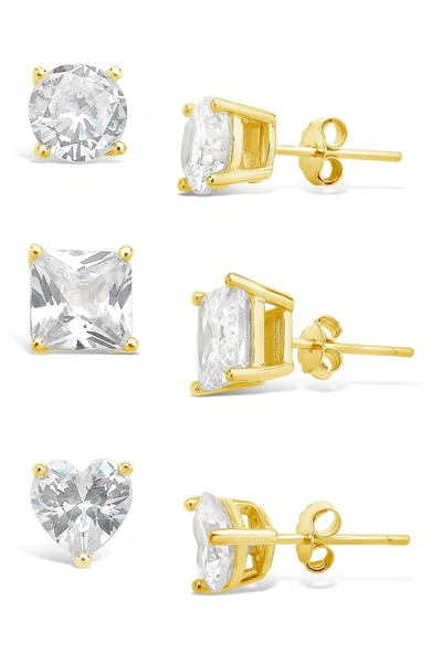 Shop Sterling Forever Set Of 3 Assorted Cubic Zirconia Stud Earrings In Gold