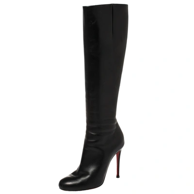 Pre-owned Christian Louboutin Black Leather Botalili Knee Length Boots Size 36