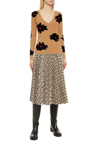 Shop Chinti & Parker Intarsia Ribbed Silk And Cotton-blend Sweater In Light Brown