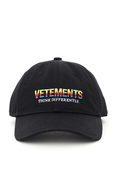 Shop Vetements Baseball Cap Think Differently Logo In Black (black)