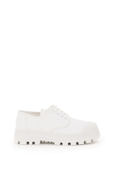 Shop Prada Nylon Gabardine Lace-up Derby Shoes In Bianco (white)