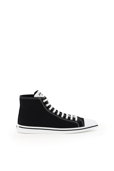 Shop Prada Gabardine High Top Sneakers In Nero (black)