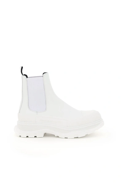Shop Alexander Mcqueen Tread Sleek Chelsea Boots In White Silver (white)