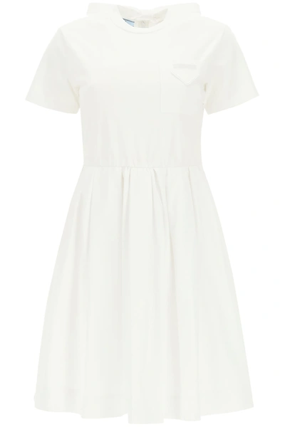 Shop Prada Cotton Jersey Dress In Bianco (white)