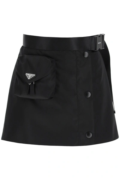 Shop Prada Flared Mini Skirt In Re-nylon With Pocket In Nero (black)