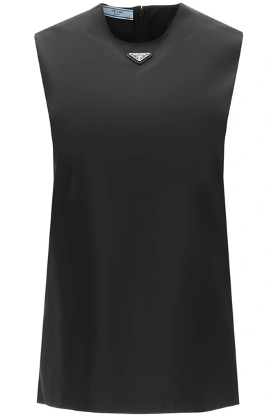 Prada Sleeveless Top In Re-nylon Gabardine In Nero (black)