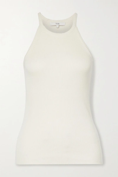 Shop Tibi Ribbed Cotton And Modal-blend Tank In Ecru