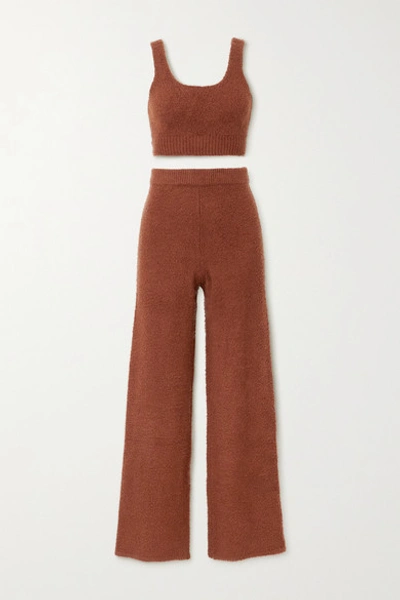 Shop Reformation + Net Sustain Isle Organic Cotton-bouclé Cropped Top And Wide-leg Pants Set In Burgundy