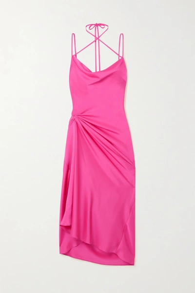 Shop 16arlington Medina Draped Satin Midi Dress In Pink