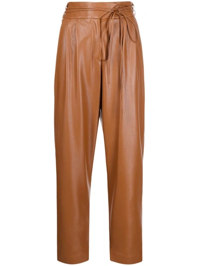 Shop Pinko Tapered Faux-leather Trousers In Brown