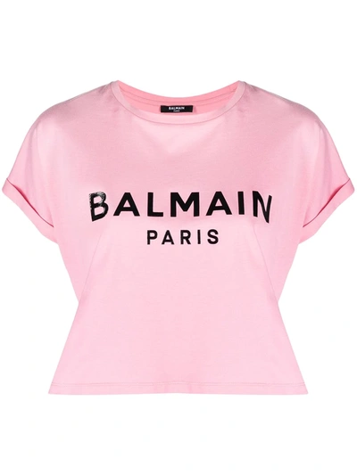 Shop Balmain Cropped Short Sleeve T-shirt In Pink