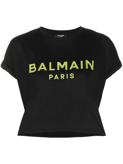 Shop Balmain Cropped Short Sleeve T-shirt In Black