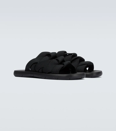 Shop Bottega Veneta Plat Mules Intreccio Elastic Slides In Black-black