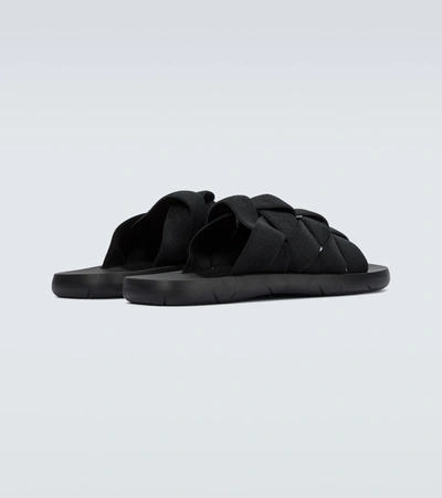 Shop Bottega Veneta Plat Mules Intreccio Elastic Slides In Black-black