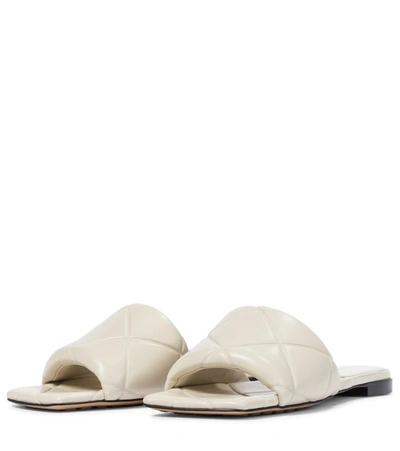 Shop Bottega Veneta Rubber Lido Leather Slides In White