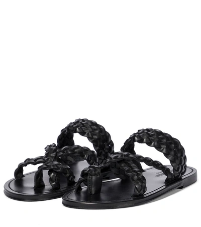 Shop Saint Laurent Braided Leather Sandals In Black