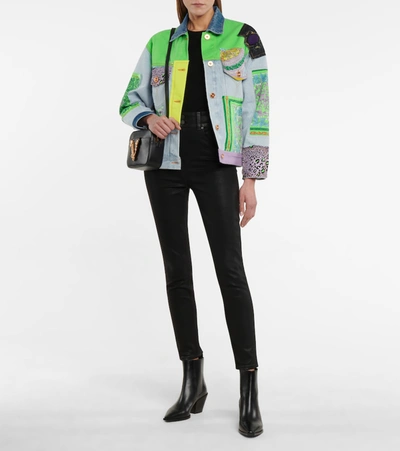 Shop Versace Patchwork Denim Jacket In Green