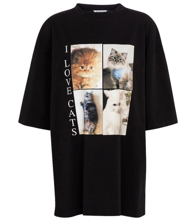 Shop Balenciaga Cat-print Oversized Cotton T-shirt In Black