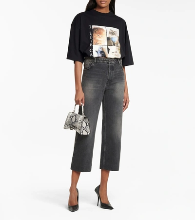 Shop Balenciaga Cat-print Oversized Cotton T-shirt In Black