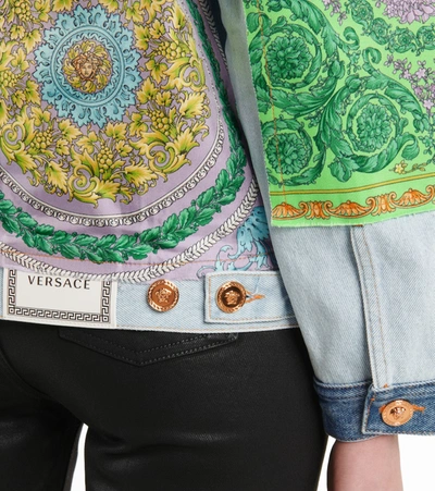 Shop Versace Patchwork Denim Jacket In Green