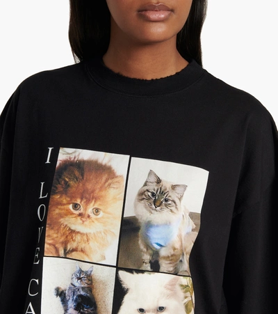 Shop Balenciaga Cat-print Oversized Cotton T-shirt In Black